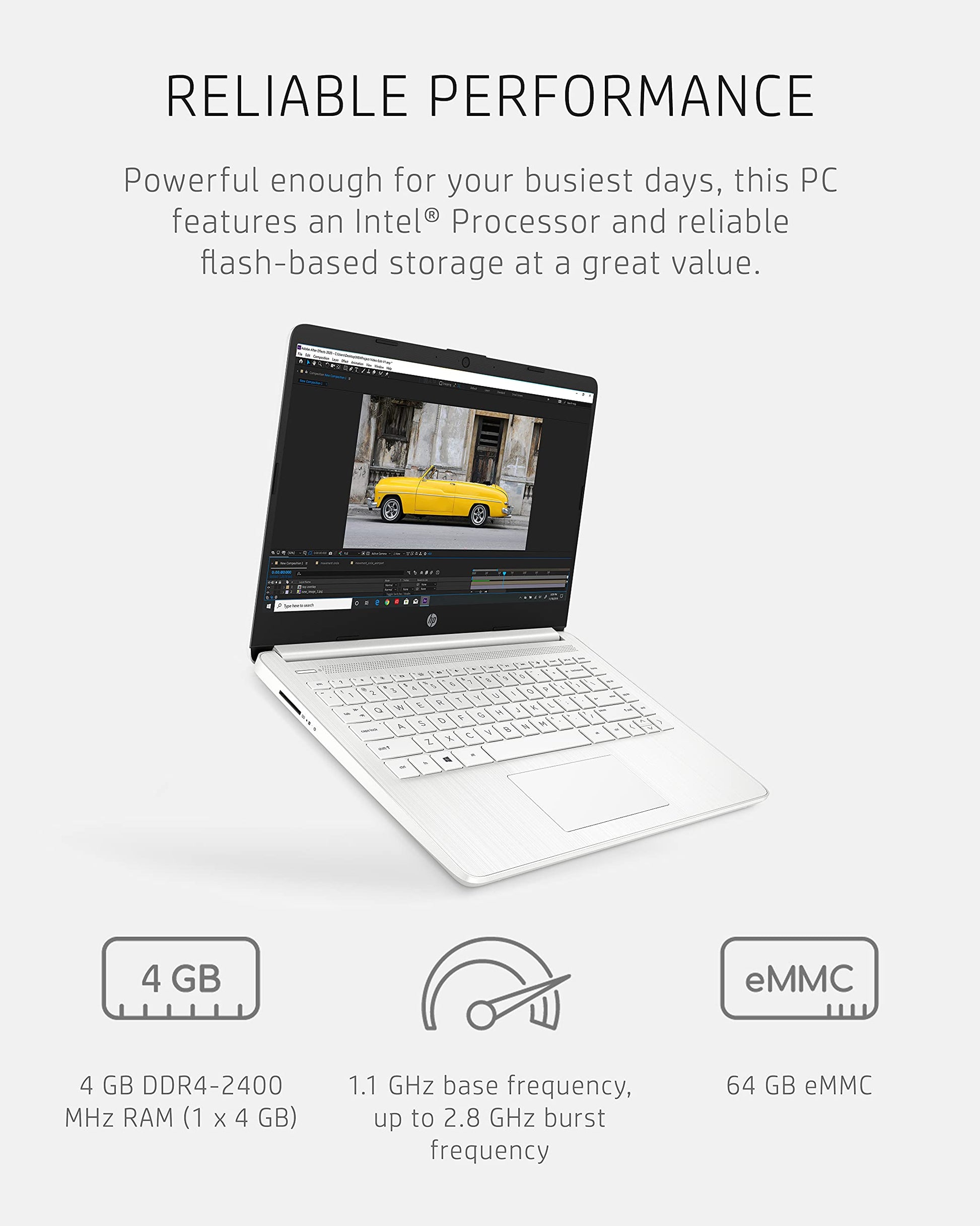 HP 14 Laptop, Intel Celeron N4020, 4 GB RAM, 64 GB Storage, 14-inch Micro-edge HD Display, Windows 11 Home, Thin & Portable, 4K Graphics, One Year of Microsoft 365 (14-dq0040nr, Snowflake White) - AOP3D tech