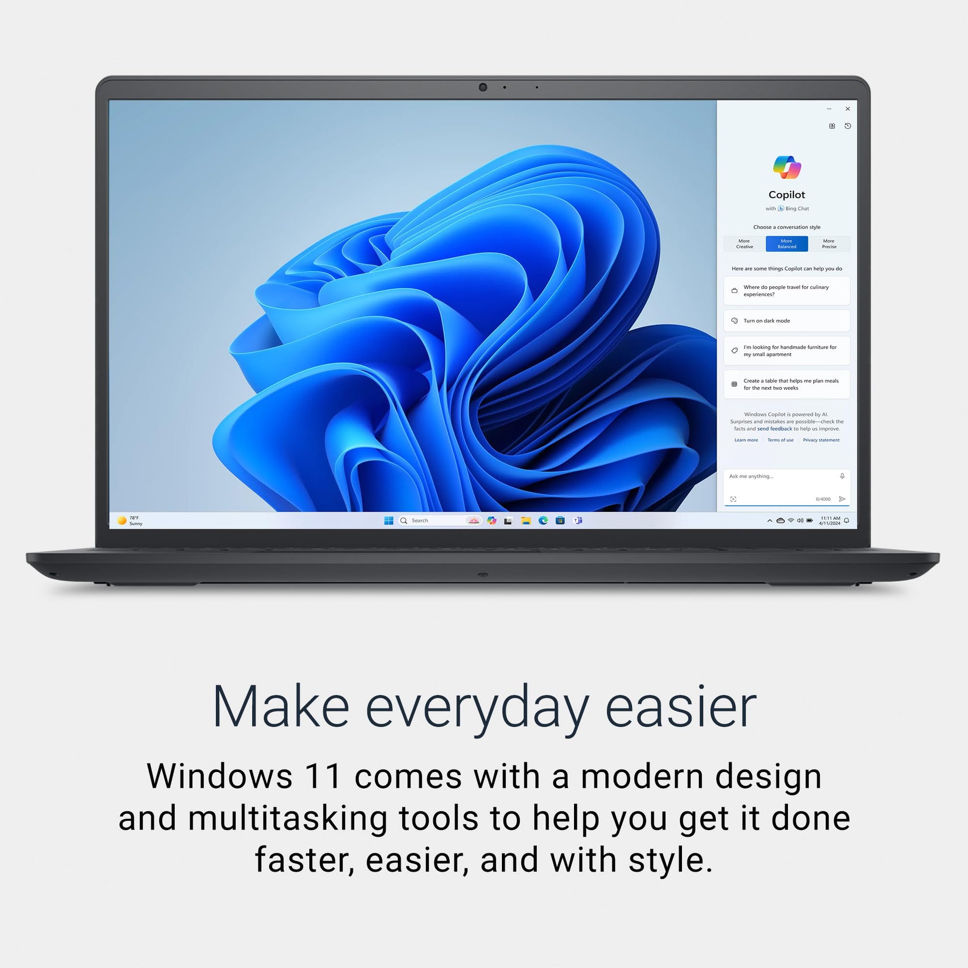 Dell 15 Laptop DC15255-15.6-inch FHD 120Hz Display, AMD Ryzen 5-7520U, 8GB LPDDR5 RAM, 512GB SSD, AMD Radeon 610M Graphics, Windows 11 Home, Onsite Service - Carbon Black - AOP3D tech