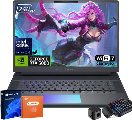 Alienware 16 Area-51 Gaming Laptop 2025, NVIDIA RTX 5080, Intel Ultra 9 275HX, 64 GB DDR5, 8 TB SSD, 16" QHD+ 240Hz 500Nits, 4K Camera, Wi-Fi 7, One-Handed Keyboard, Windows 11 Pro - AOP3D tech